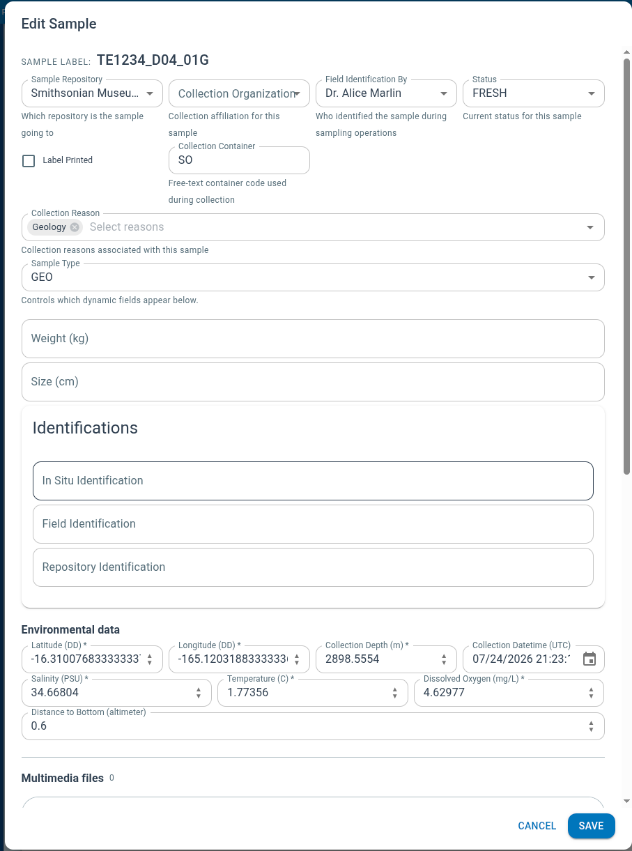 SOUP Sample Edit Modal